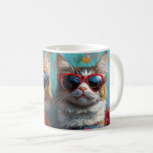 Mug Chat Maine Coon avec Roses de Saint-Valentin Cœurs