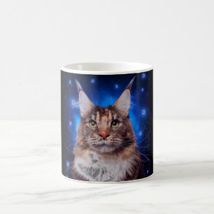 Mug Chat Maine Coon Fond Bleu Étoiles