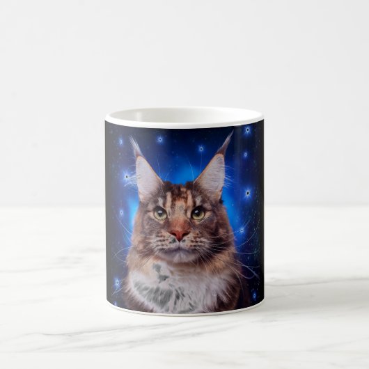 Mug Chat Maine Coon Fond Bleu Étoiles (Centre)