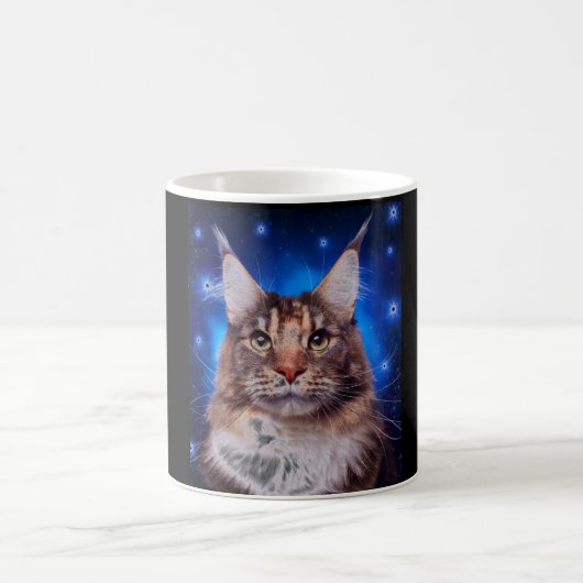 Mug Chat Maine Coon Fond Bleu Étoiles (Centre)