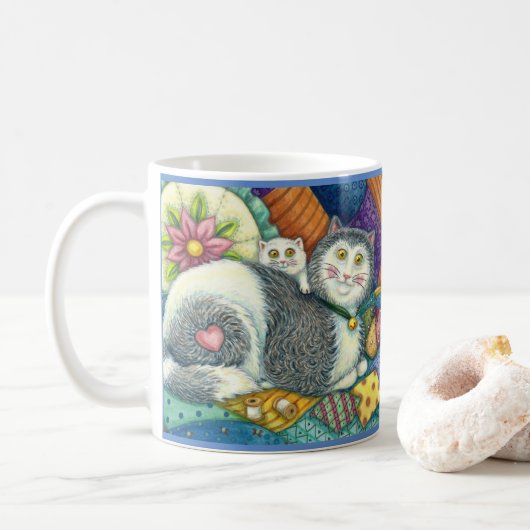 MUG CHAT MÈRE & CUISINE, QUILTS EN PATCHWORK, PINCUSHI (Avec donut)