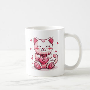 Mug chat mignon amoureux de coeur rose