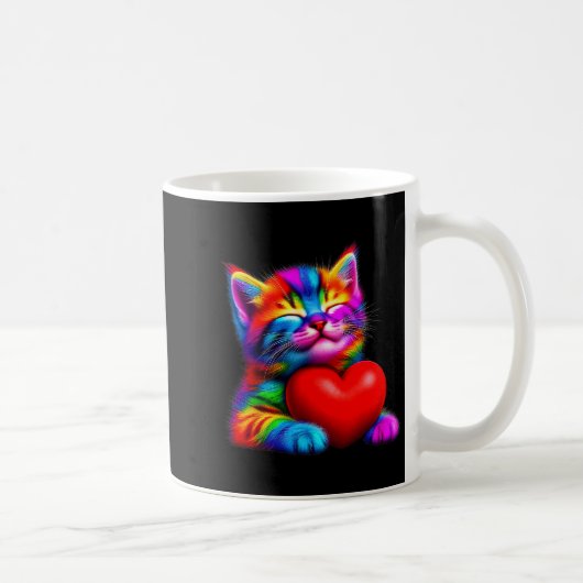 Mug Chat Mignon Arc-en-ciel Câlinant la Saint-Valentin (Droite)