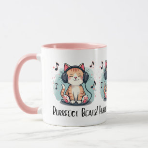 Mug Chat Mignon avec Écouteurs Art Amoureux de Musique