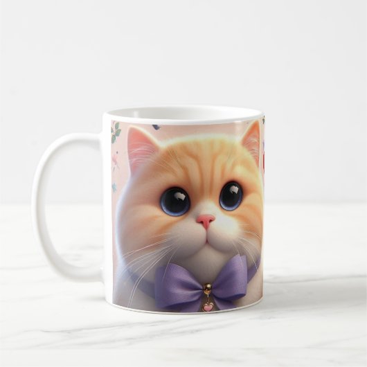 Mug Chat Mignon avec Ruban Violet (Gauche)