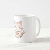 Mug Chat Mignon Buvant du Café Design Kawaii (Devant droit)