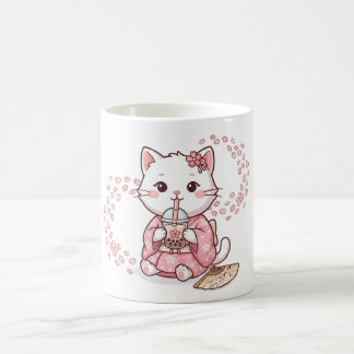 Mug Chat Mignon Buvant du Thé à Bulles Sakura