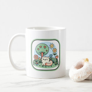 Mug Chat Mignon Dans Un Jardin Dessin Au Trait
