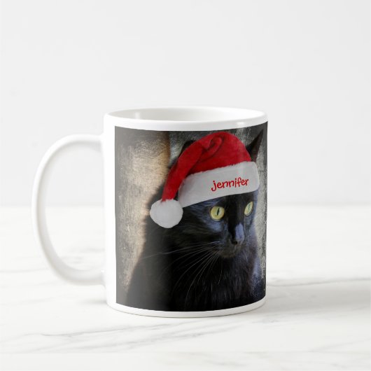 Mug Chat mignon de Noël, nom customisé de W sur le (Gauche)