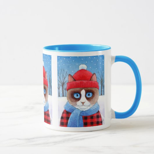 Mug Chat mignon de raquette, nature neigeuse d'hiver (Droite)