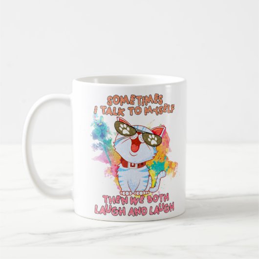 Mug Chat mignon drôle | Parfois, Je Me Parle À Moi-Mêm (Gauche)
