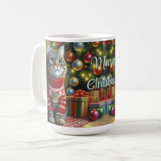Mug Chat mignon en pull de Noël (Devant gauche)