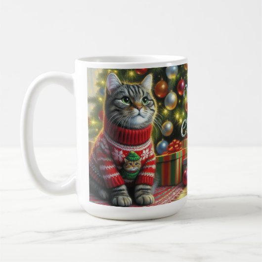 Mug Chat mignon en pull de Noël (Gauche)