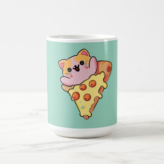 Mug Chat Mignon Enlaçant une Pizza au Pepperoni de Des (Centre)