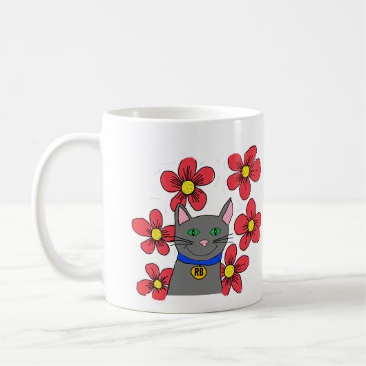 Mug Chat mignon et fleurs Personnaliser avec sa propre (Gauche)