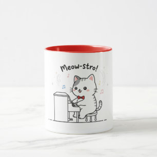 Mug Chat mignon jouant de la musique au piano