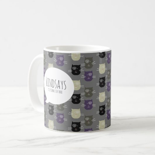 Mug Chat mignon noir violet gris (Devant gauche)