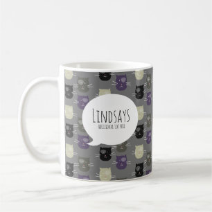 Mug Chat mignon noir violet gris