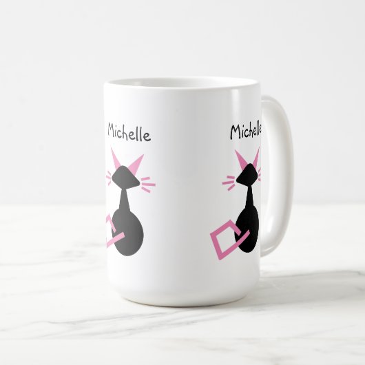 Mug Chat mignon Nom personnalisé Chat rose Kitty noir (Devant droit)