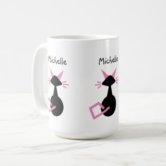 Mug Chat mignon Nom personnalisé Chat rose Kitty noir (Devant gauche)