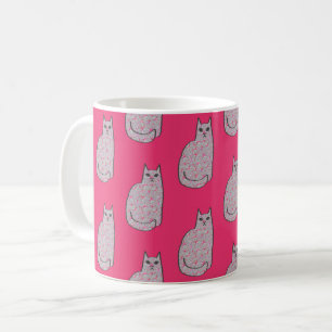Mug Chat moderne du milieu du siècle, Fuchsia et rose 