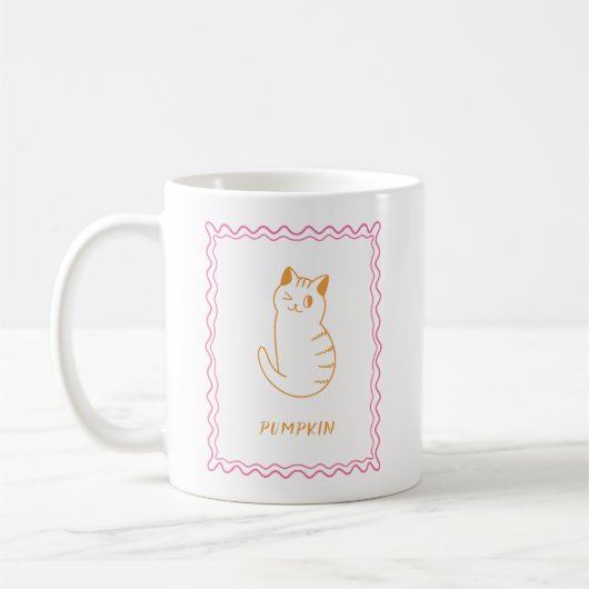 Mug Chat Moderne Fantaisiste Orange et Rose (Gauche)