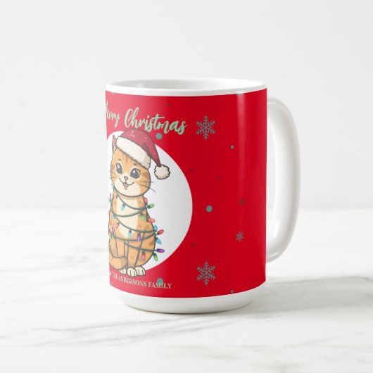 Mug Chat moderne joyeux Noël flocon de neige rouge cha (Devant droit)