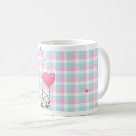 Mug Chat moderne Monogramme rose bleu doré (Devant droit)