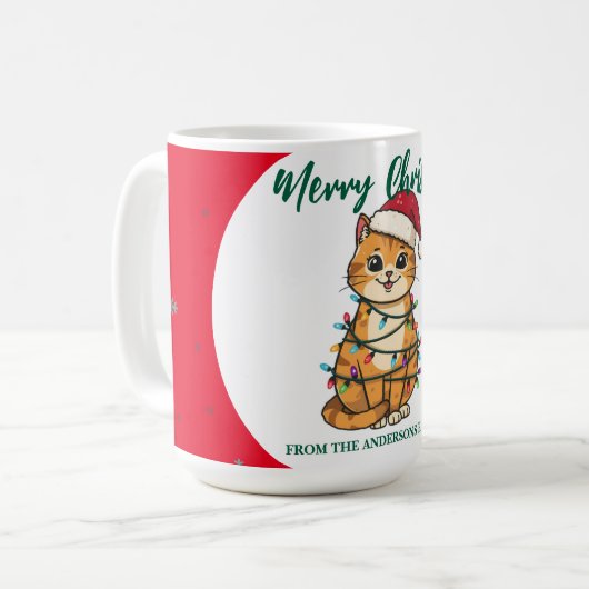 Mug chat moderne rouge joyeux flocon de neige de Noël (Devant gauche)