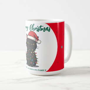 Mug chat moderne rouge joyeux flocon de neige Noël cha