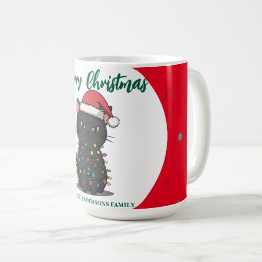 Mug chat moderne rouge joyeux flocon de neige Noël cha (Devant droit)