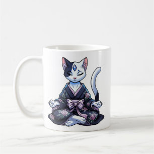 Mug Chat Mystique en Méditation dans un Kimono Floral