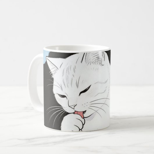 Mug Chat nettoyant sa patte (Devant gauche)