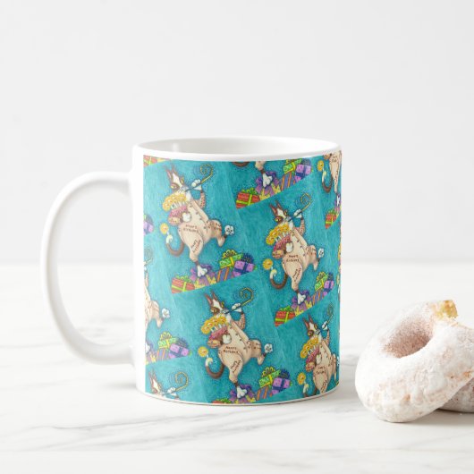 MUG CHAT N'FITZ EN COUCHER D'ANNIVERSAIRE, GÂTEAU ET B (Avec donut)
