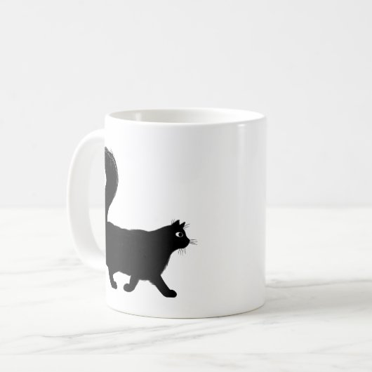 Mug Chat noir à pied avec longue queue de bouffée (Devant gauche)