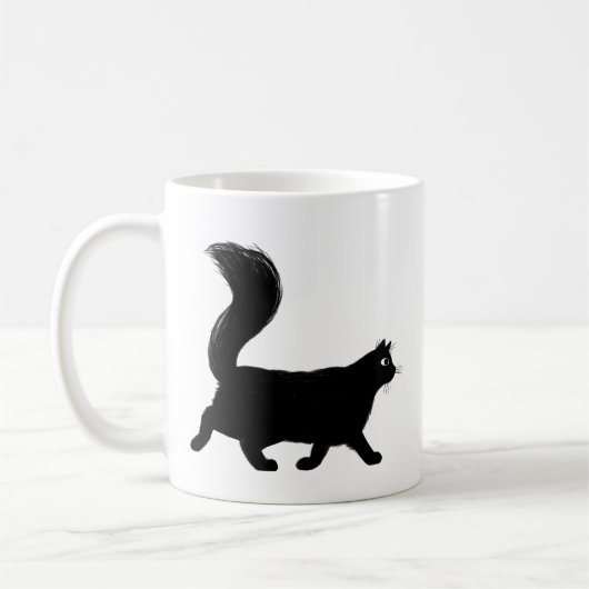 Mug Chat noir à pied avec longue queue de bouffée (Gauche)