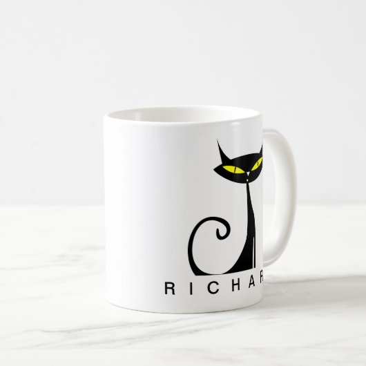 Mug Chat noir atomique moderne du milieu du siècle (Devant droit)