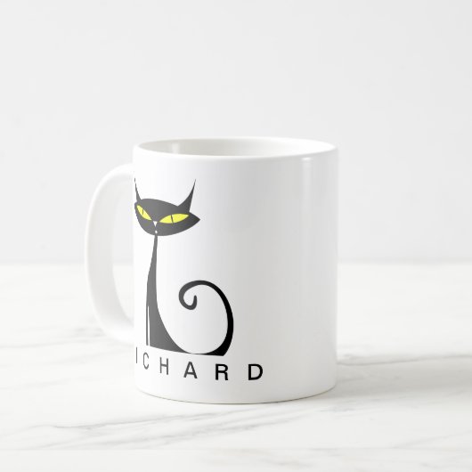 Mug Chat noir atomique moderne du milieu du siècle (Devant gauche)