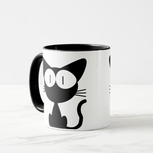 Mug Chat noir aux grands yeux, queue dans l'air (Devant gauche)