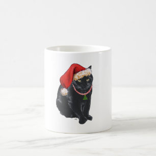 Mug Chat noir avec chapeau de Père Noël