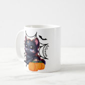 Mug Chat noir avec Citrouilles et toiles d'araignée Mu (Devant gauche)