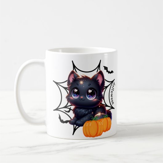 Mug Chat noir avec Citrouilles et toiles d'araignée Mu (Gauche)