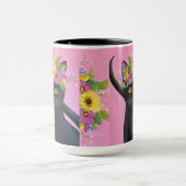 Mug Chat noir avec couronne de fleurs (Centre)