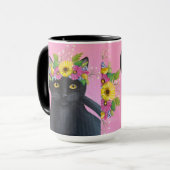 Mug Chat noir avec couronne de fleurs (Devant gauche)