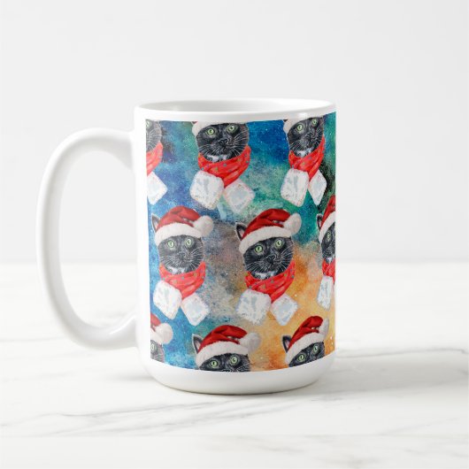 Mug Chat Noir avec Écharpe Rouge Drôle de Noël (Gauche)