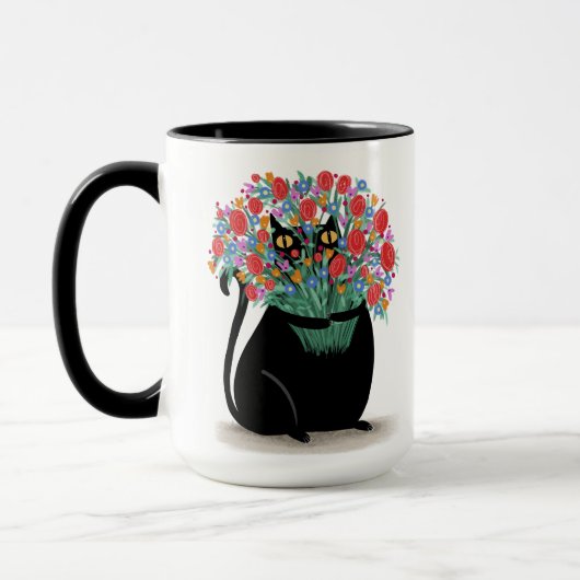 Mug Chat noir avec fleurs (Gauche)