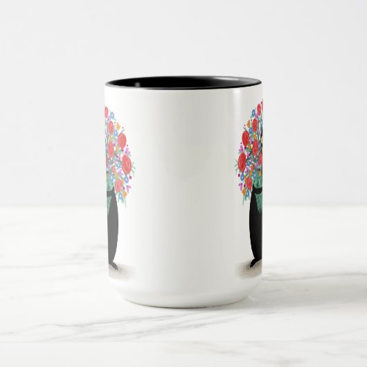 Mug Chat noir avec fleurs (Centre)