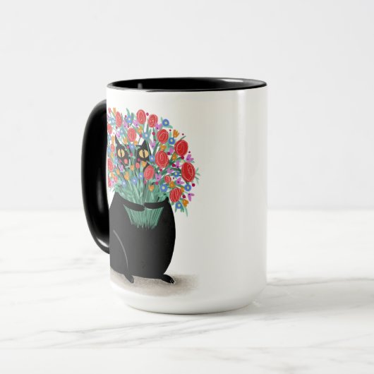 Mug Chat noir avec fleurs (Devant gauche)