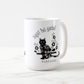 Mug Chat noir avec fleurs et expression portugaise (Devant droit)