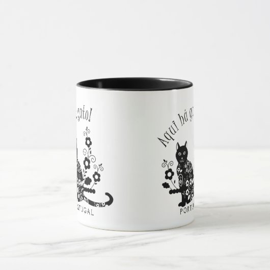 Mug Chat noir avec fleurs et expression portugaise (Centre)